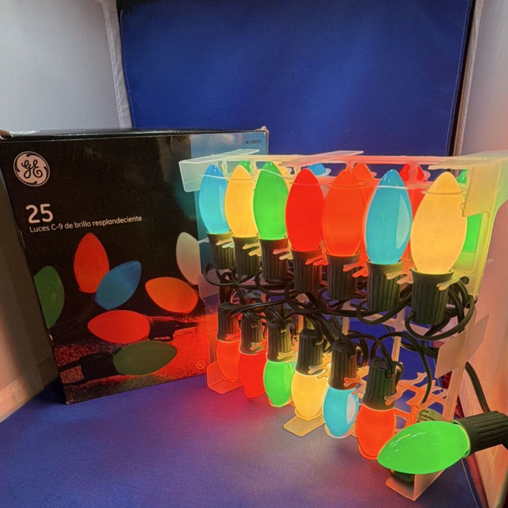 GE 25 C-9 Multicolor String Lights Green Cord Red Green Blue Yellow